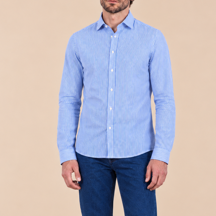 Chemise homme rayée en popeline de coton