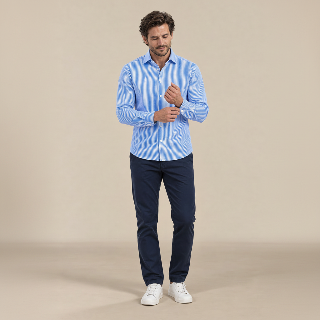 Chemise homme rayée en popeline de coton