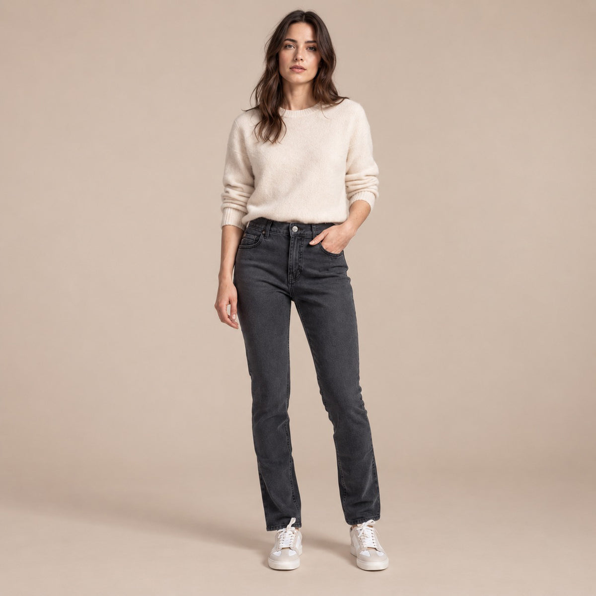 Jean femme coupe droite en coton et lyocell