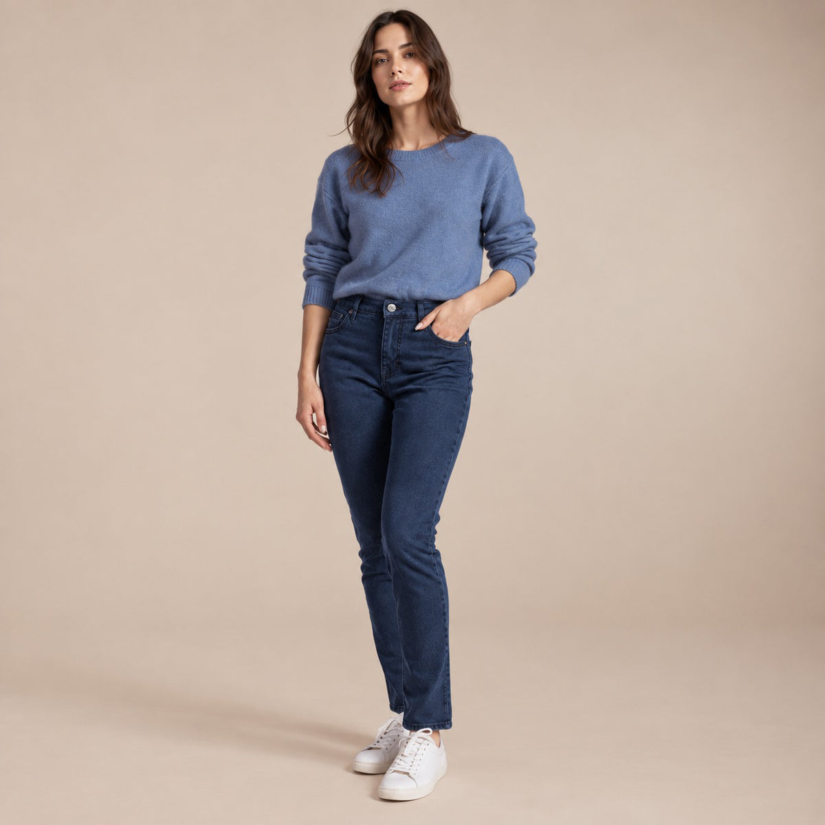 Jean femme coupe droite en coton et lyocell