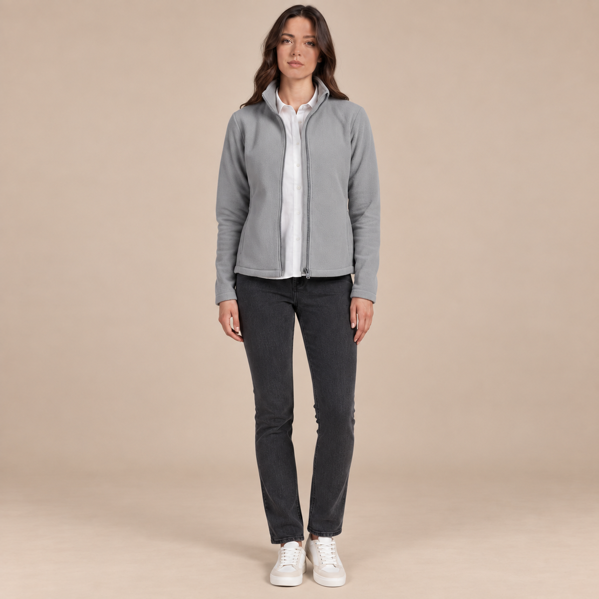 Polaire fine mixte à poches zippées