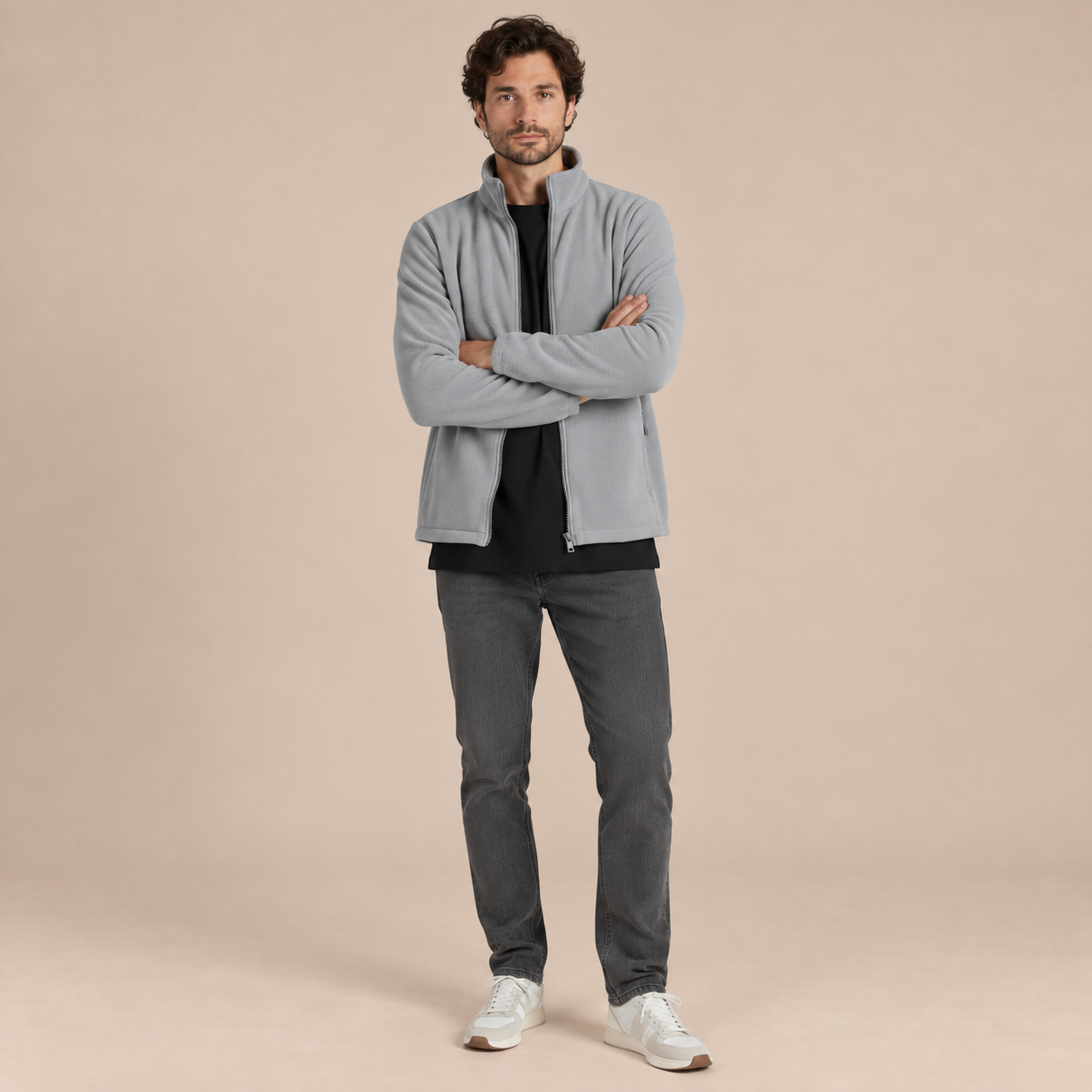 Polaire fine mixte à poches zippées