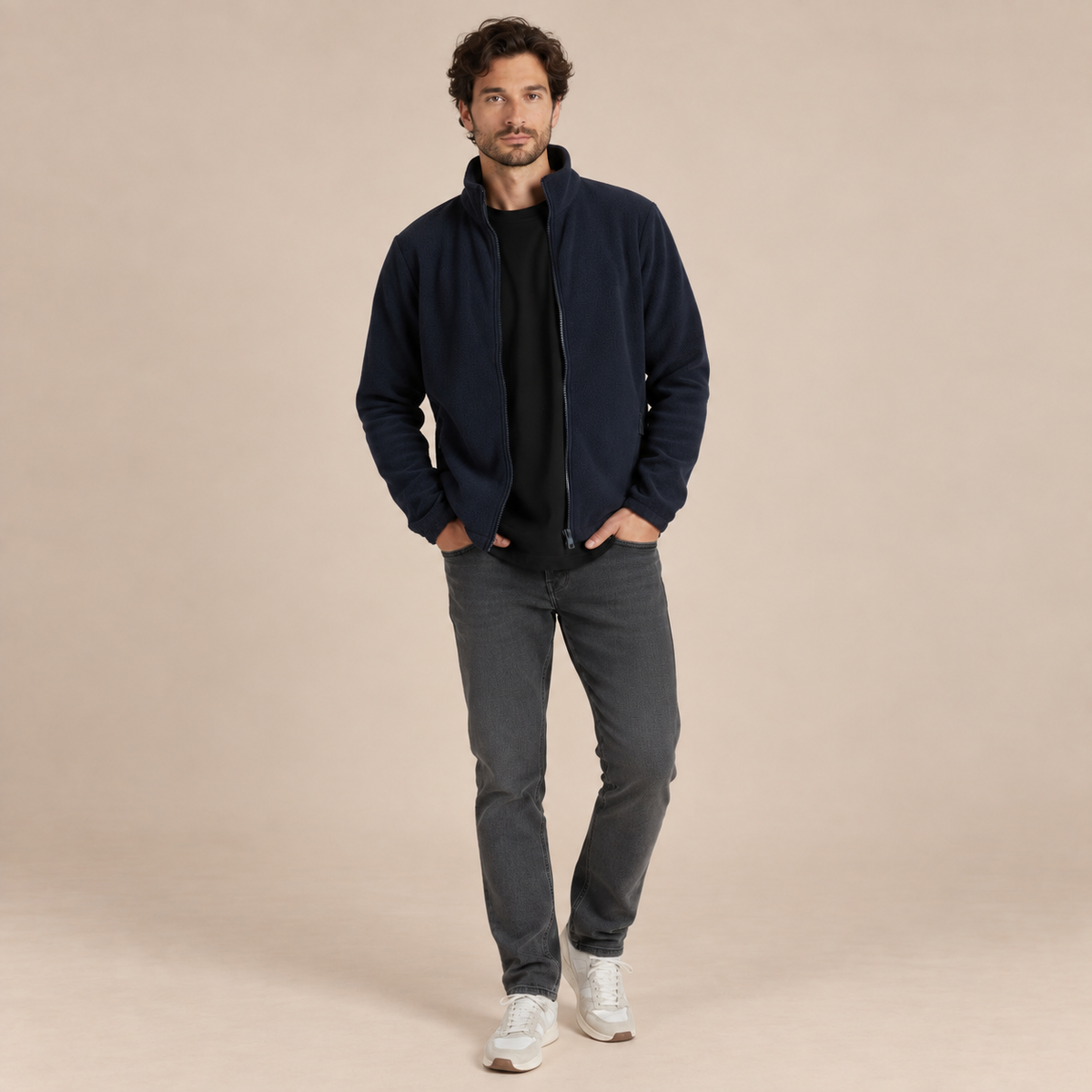 Polaire fine mixte à poches zippées