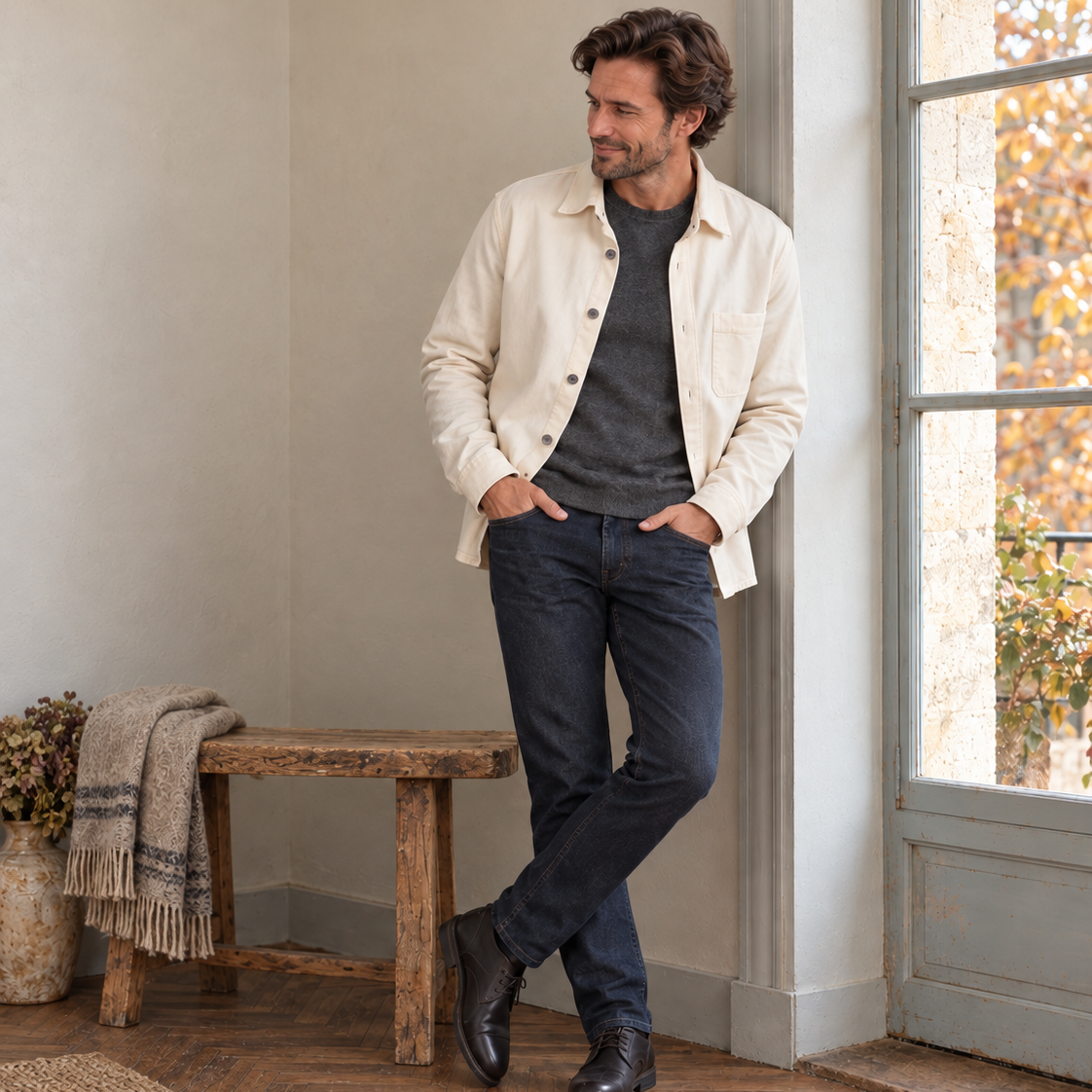 Veste workwear écrue en coton et lyocell