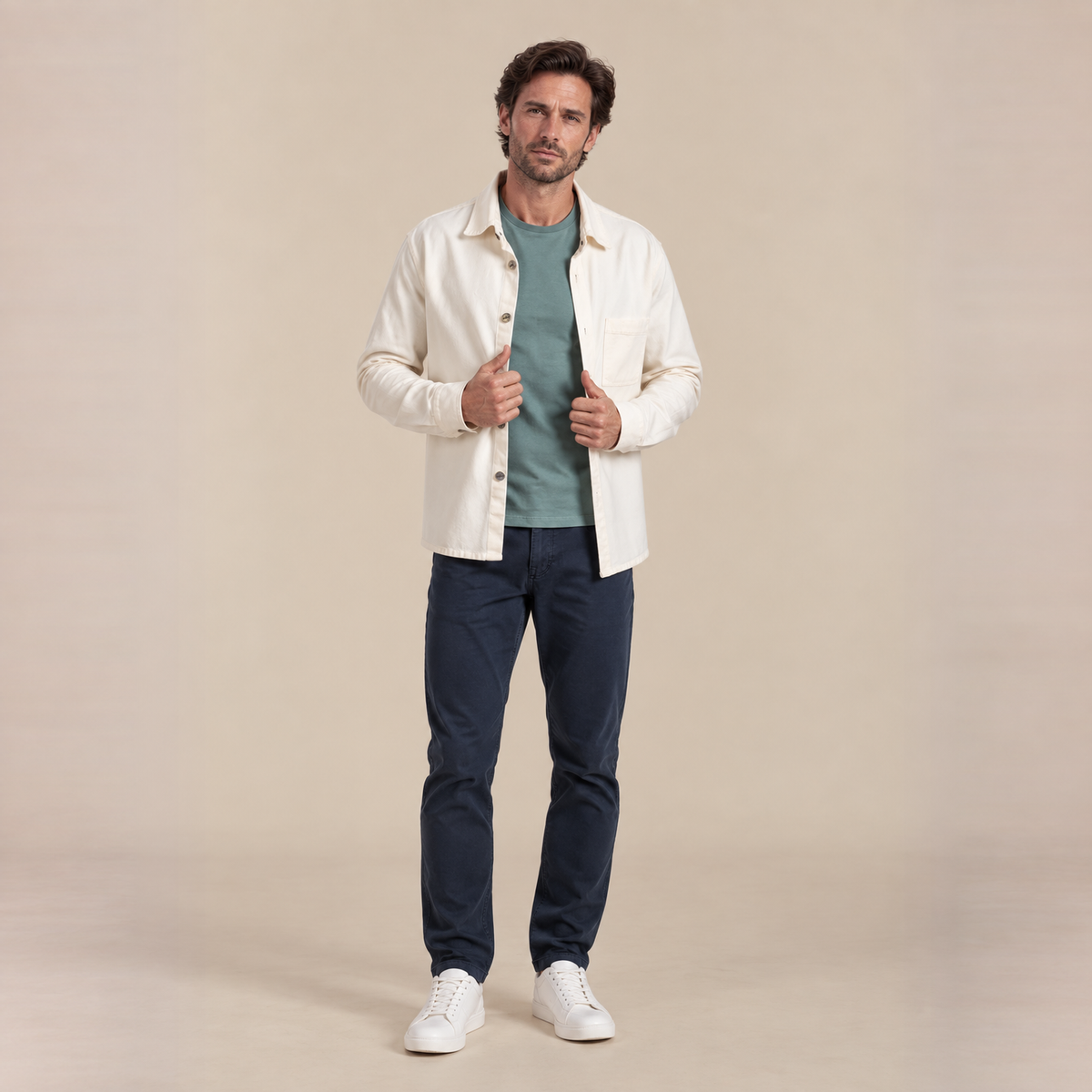 Veste workwear écrue en coton et lyocell
