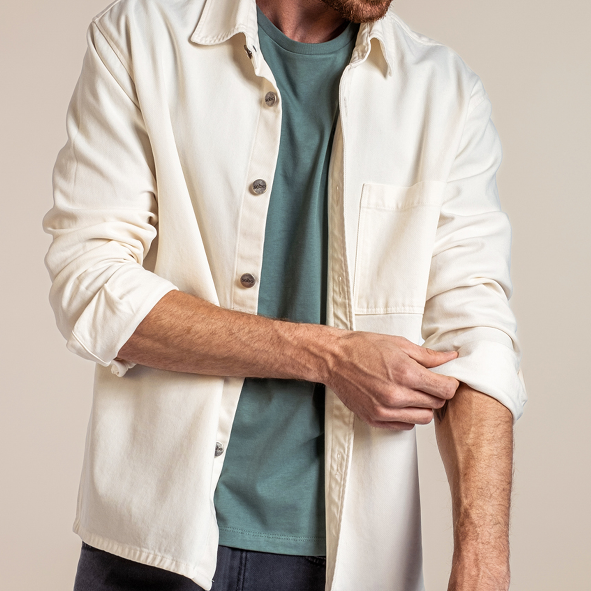 Veste workwear écrue en coton et lyocell